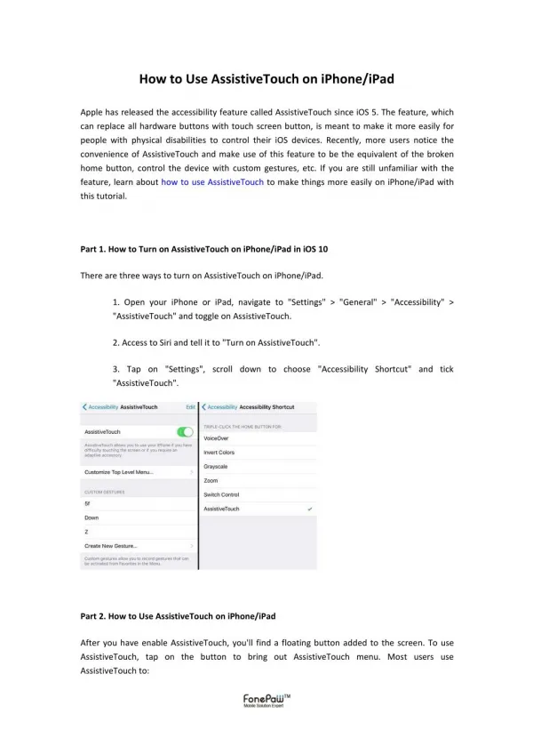 How to Use AssistiveTouch on iPhone/iPad