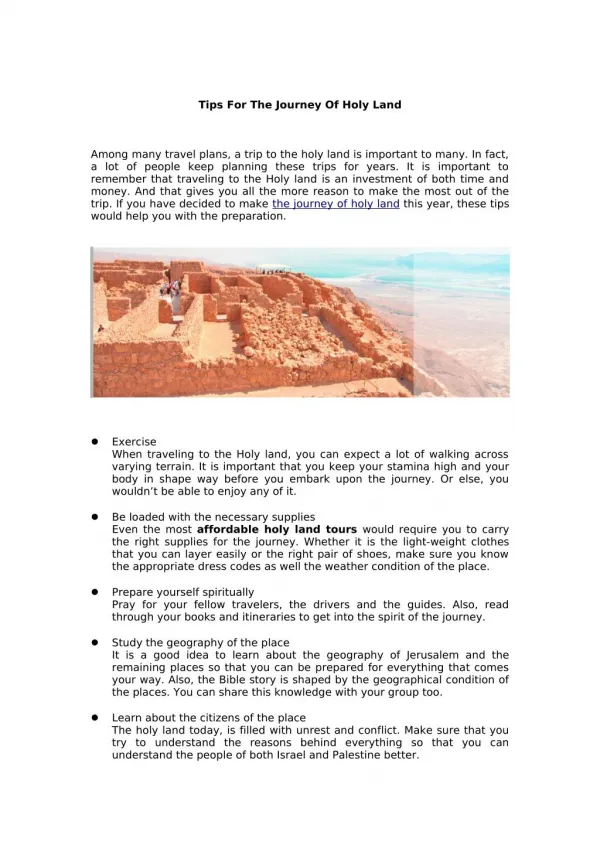 Tips For The Journey Of Holy Land