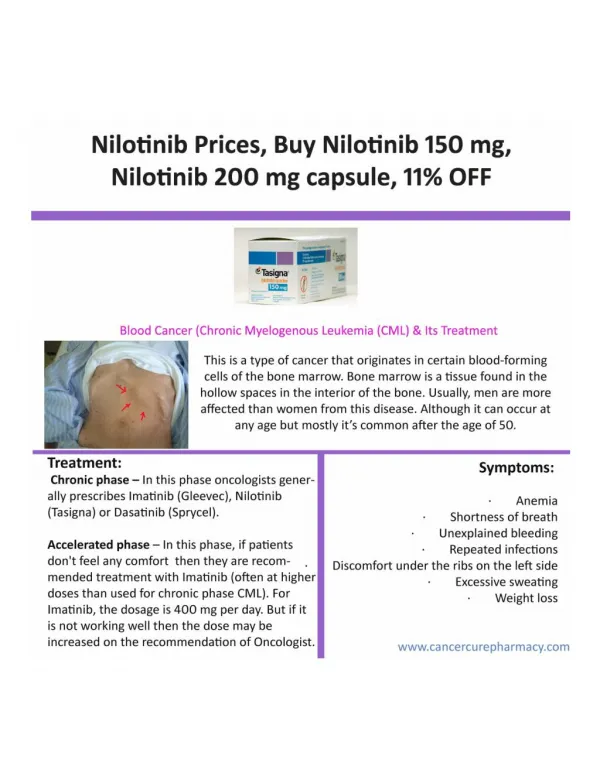 Buy Nilotinib 150 mg capsule Online, Nilotinib Cost | 11% Off