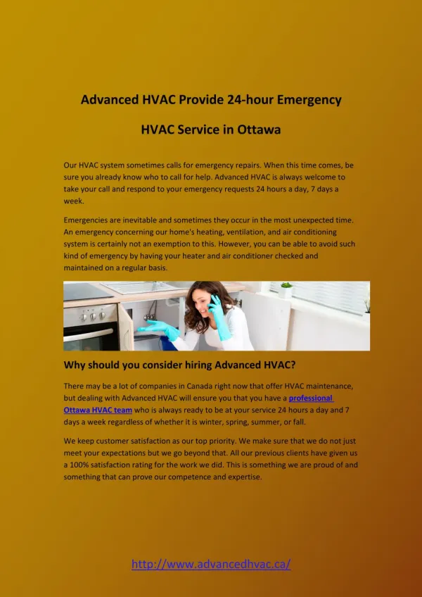 Advanced HVAC Provide 24-hour Emergency HVAC Service in Ottawa
