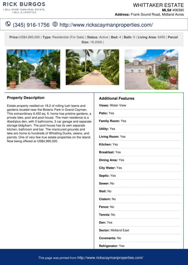 Whittaker Estate Single Family Home for sale in the Cayman Islands.