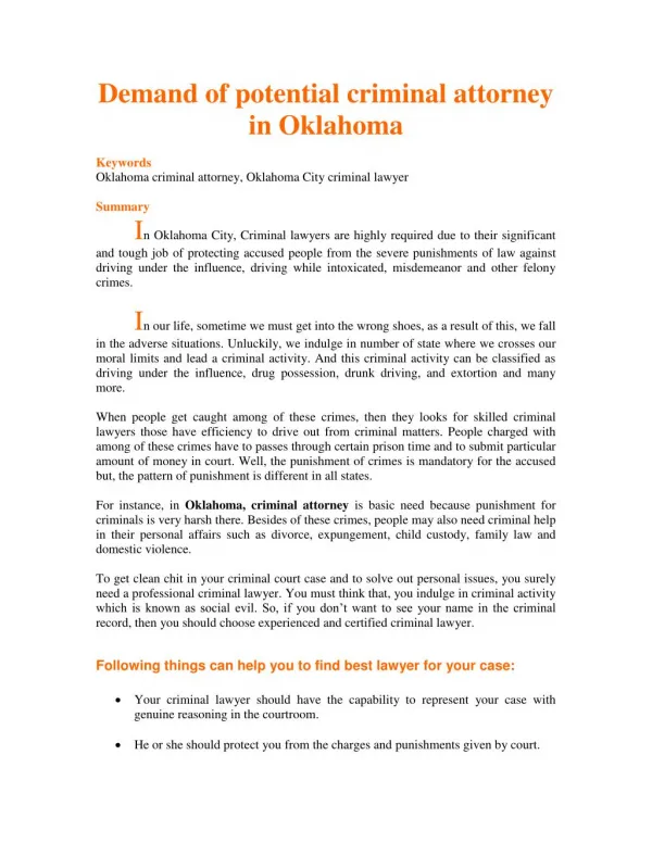 Demand of potential criminal attorney in Oklahoma