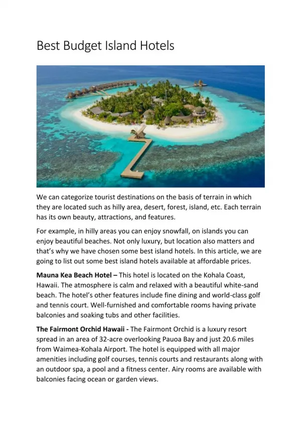 Best Island Hotels Around the Globe