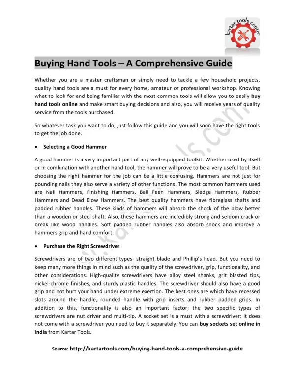Buying Hand Tools – A Comprehensive Guide