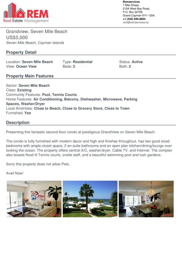 Presenting this Fantastic Cayman House for rent at GrandView on Seven Mile Beach.