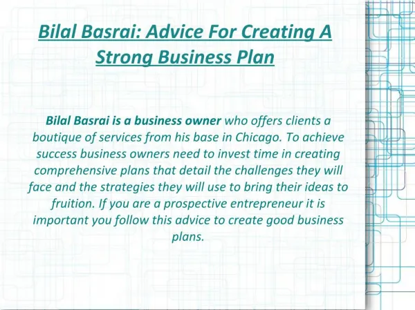 Bilal Basrai- Advice For Creating A Strong Business Plan