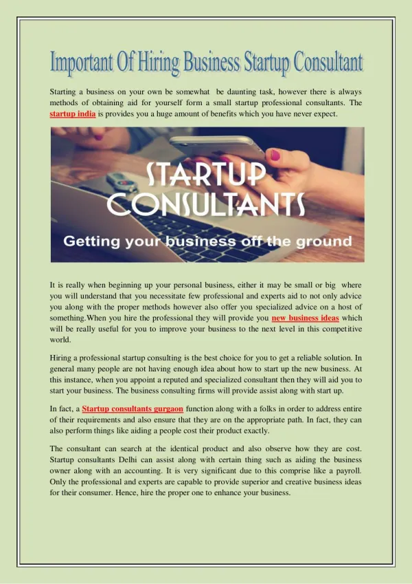 Important of Hiring Business Startup Consultant