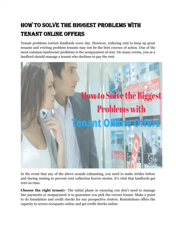 How To Solve The Biggest Problems With Tenant Online Offers