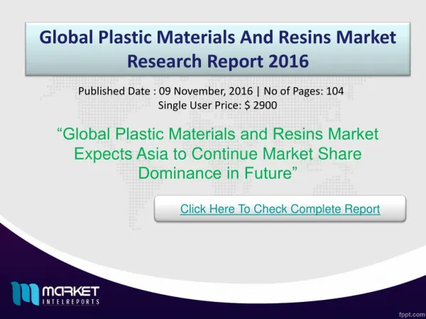 Global Plastic Materials and Resins Market: Plastic Manufacturers Set to Embrace Automation Technology