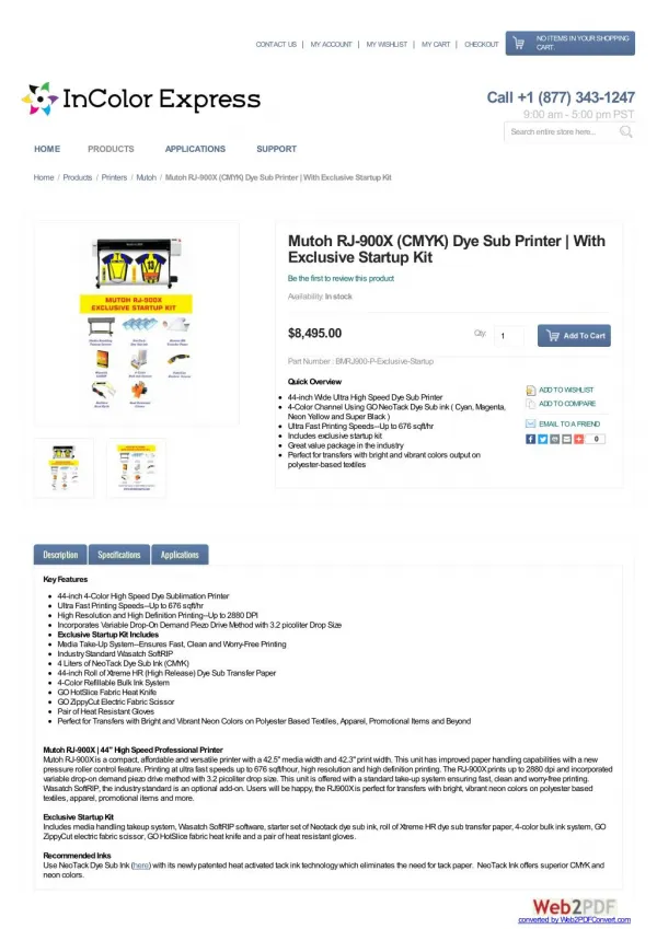 Mutoh RJ-900X (CMYK) Dye Sub Printer | With Exclusive Startup Kit