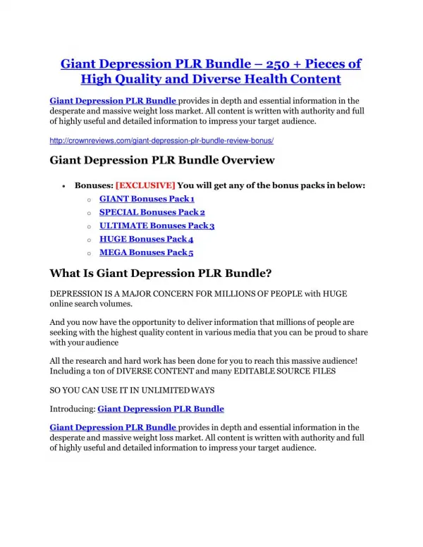 Giant Depression PLR Bundle review & Giant Depression PLR Bundle $22,600 bonus-discount