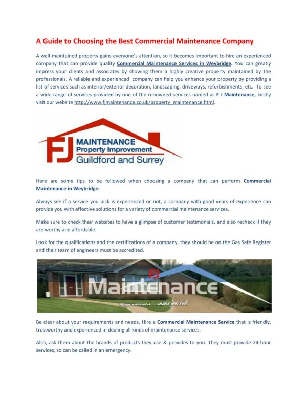 A Guide to Choosing the Best Commercial Maintenance Company