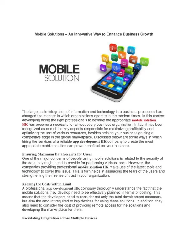 MOBILE SOLUTIONS – AN INNOVATIVE WAY TO ENHANCE BUSINESS GROWTH
