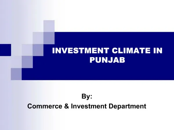 INVESTMENT CLIMATE IN PUNJAB