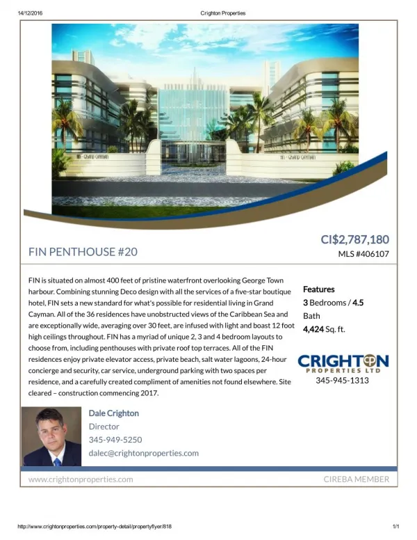 FIN PENTHOUSE #20 - Residential Property for sale in the Cayman Islands.