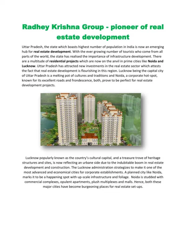 Radhey Krishna Group - pioneer of real estate development