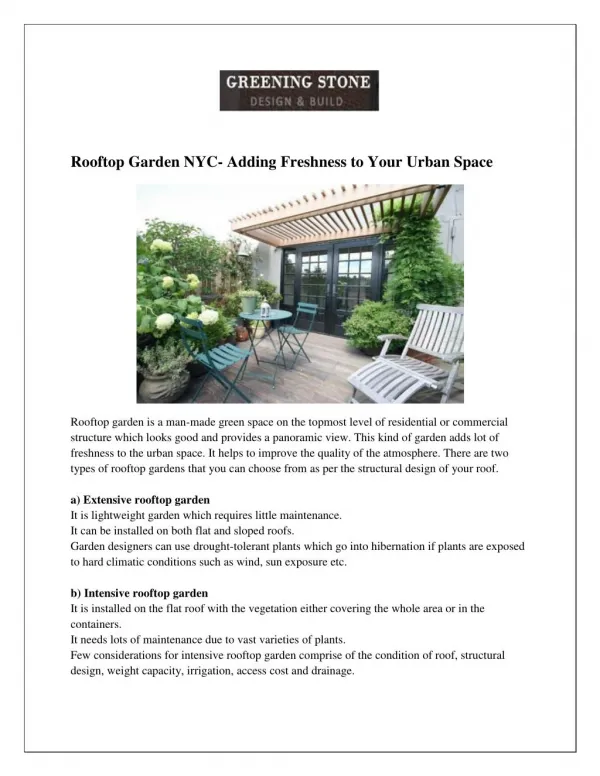 Rooftop Garden NYC- Adding Freshness to Your Urban Space