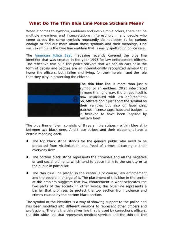 Bluelineid is offering the thin blue line police stickers across United States.