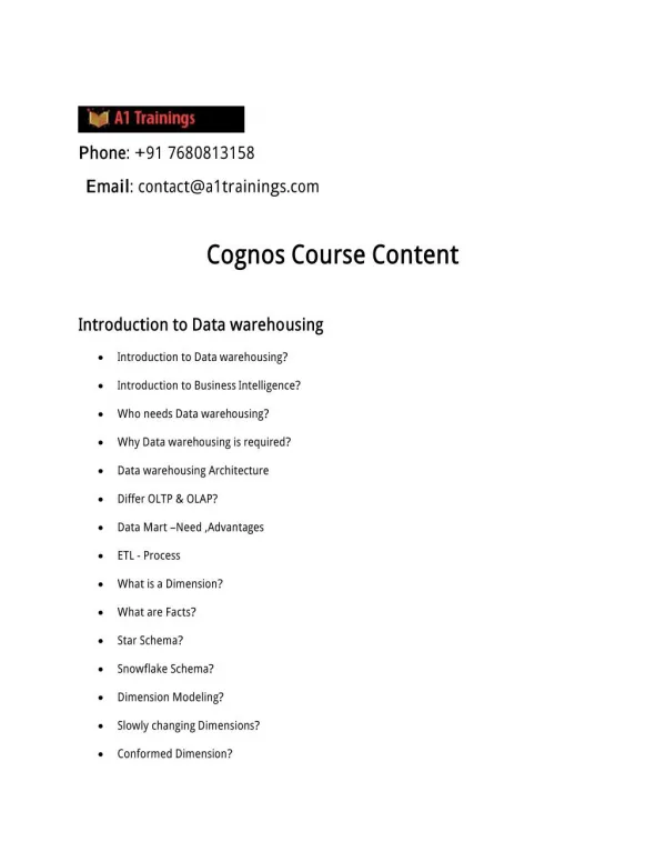 Online Cognos Training in USA, Uk, Canada, Austlia, Dubai, France, India