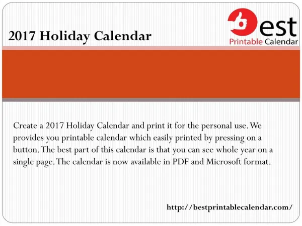 2017 Holiday Calendar