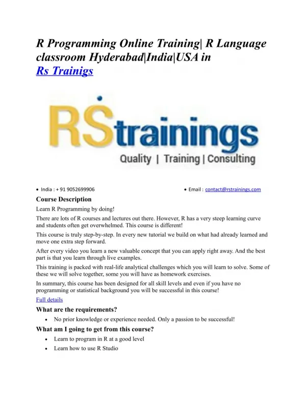 R language training @ # 9052699906