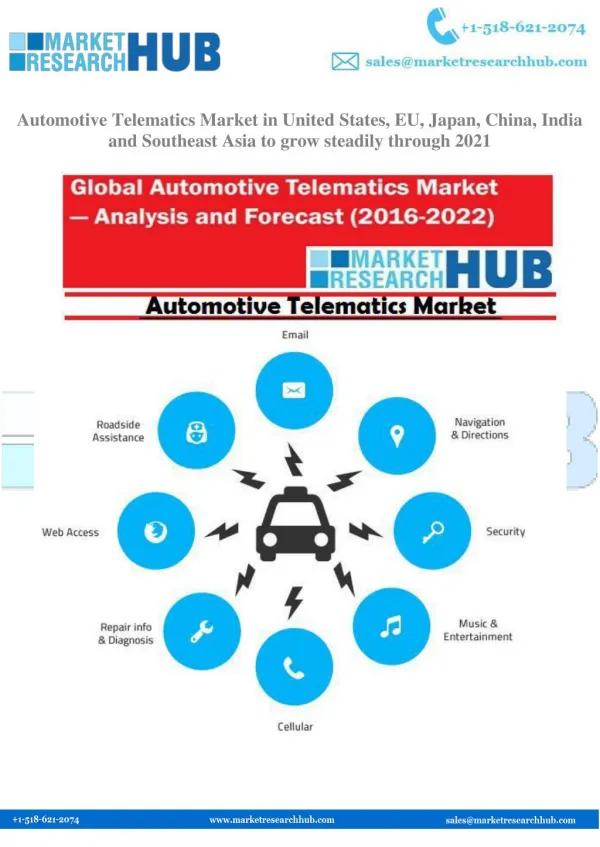 Automotive Telematics Market in United States, EU, Japan, China, India and Southeast Asia to grow steadily through 202