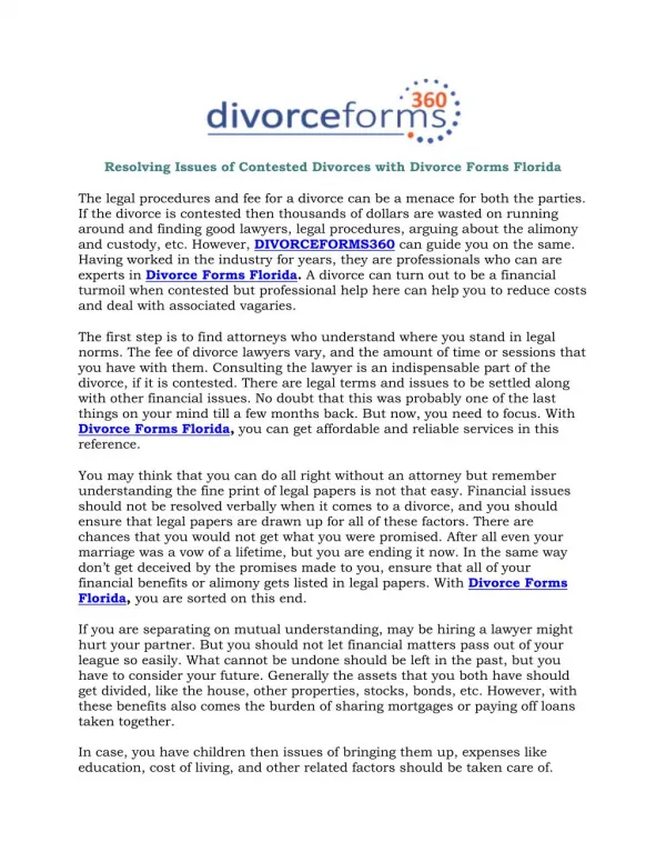 Divorce Forms Florida