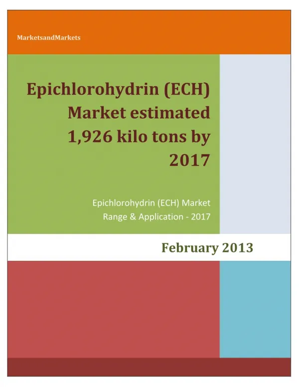 Epichlorohydrin (ECH) Market estimated 1,926 kilo tons by 2017