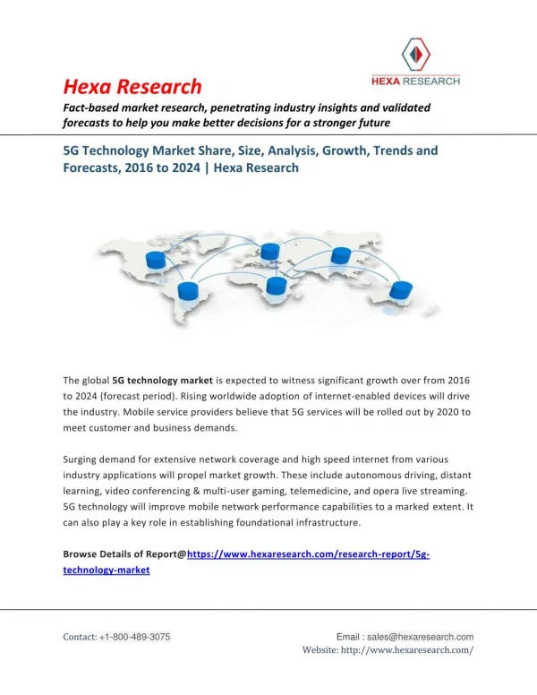 5G Technology Market Analysis, Size, Share, Growth and Forecast to 2024 | Hexa Research