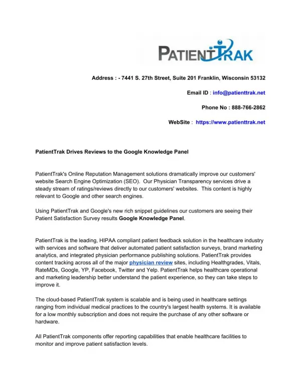 PatientTrak Drives Reviews to the Google Knowledge Panel