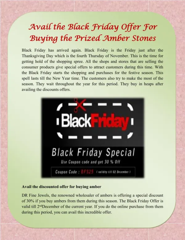 Avail the Black Friday Offer For Buying the Prized Amber Stones