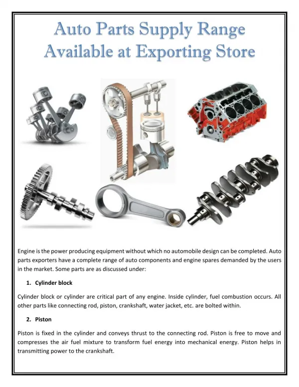 Auto Parts Supply Range Available at Exporting Store