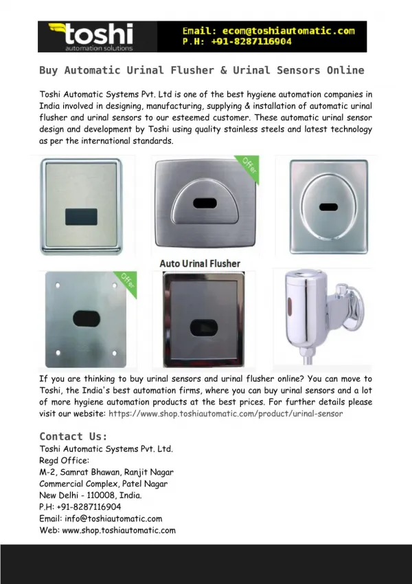 Buy Automatic Urinal Flusher & Urinal Sensors Online