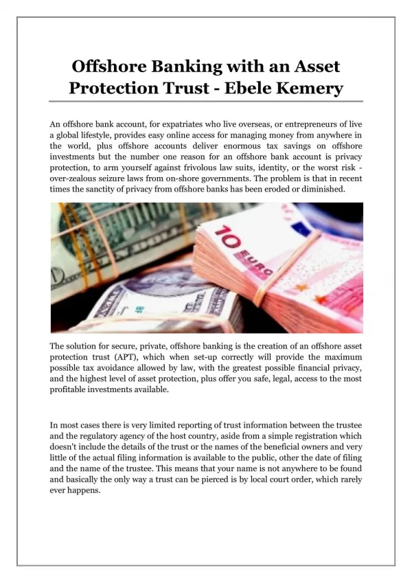 Offshore Banking with an Asset Protection Trust - Ebele Kemery