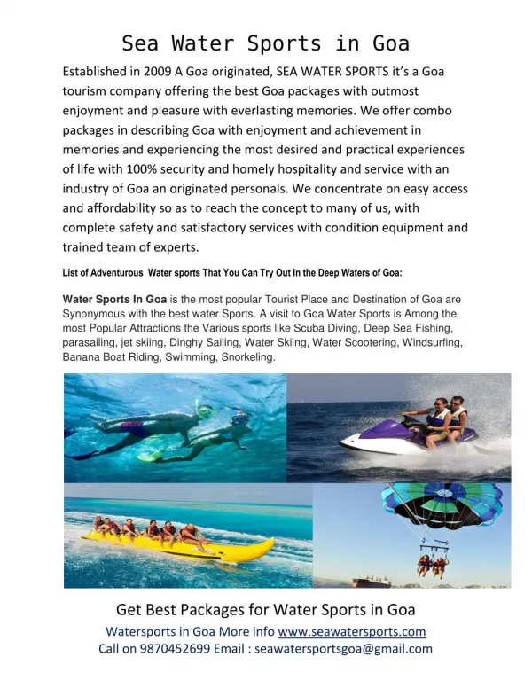 watersports in Goa, goa water sports packages, best watersports in goa, watersports in goa prices