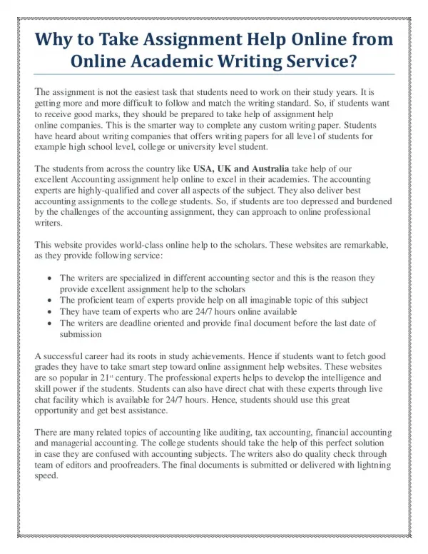 Why to take Assignment Help Online from online academic writing service