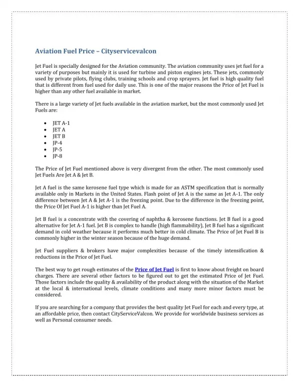 Aviation Fuel Price – Cityservicevalcon