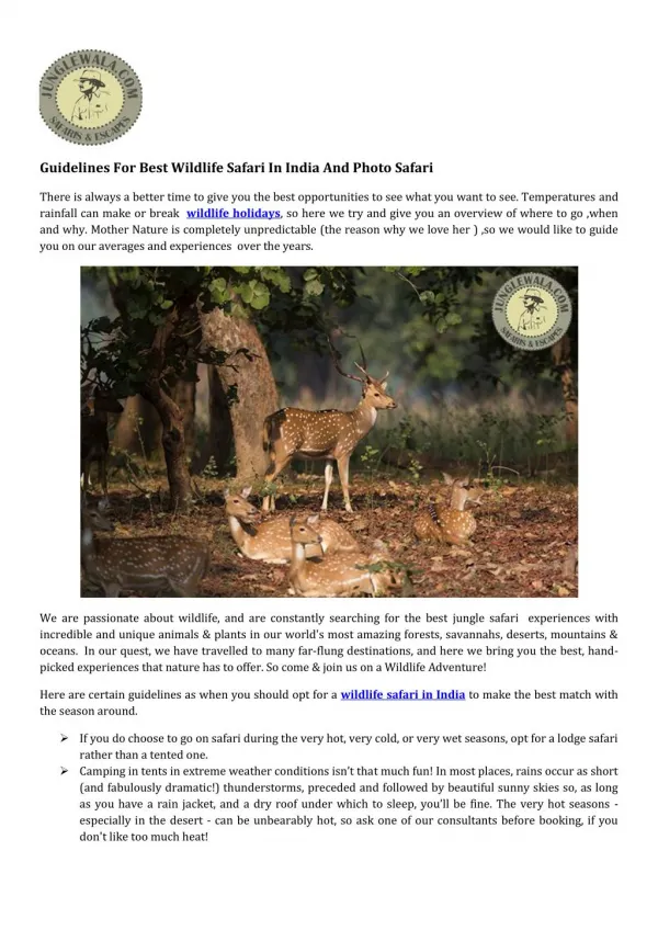 Guidelines For Best Wildlife Safari In India And Photo Safari