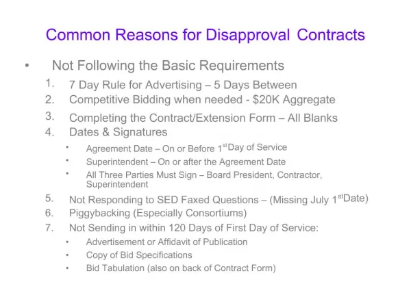 Common Reasons for Disapproval Contracts