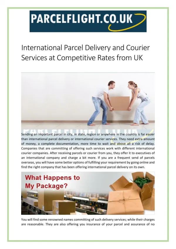 International Parcel Delivery and Courier Services at Competitive Rates from UK