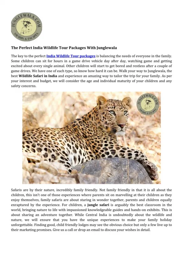 The Perfect India Wildlife Tour Packages with Junglewala