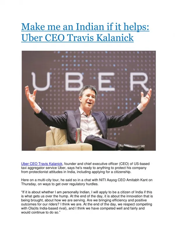 Make me an Indian if it helps: Uber CEO Travis Kalanick