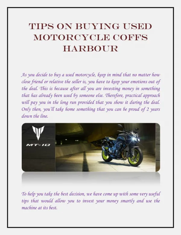 Tips on Buying Used Motorcycle Coffs Harbour
