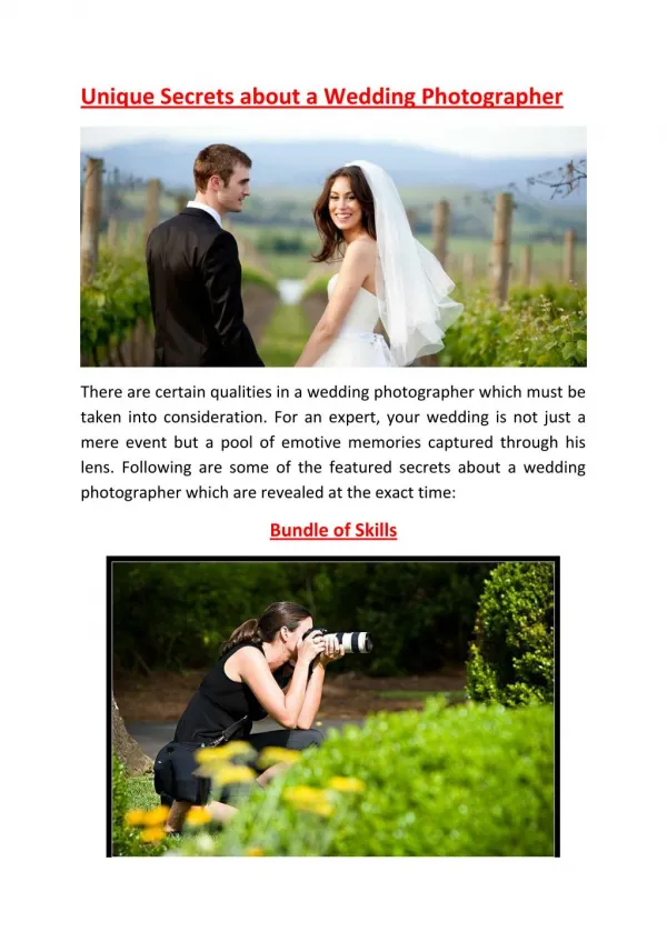 Unique Secrets About a Wedding Photographer