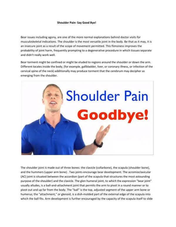 Shoulder Pain- Say Good Bye!