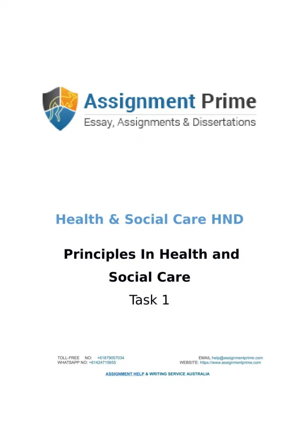 Assignment Prime - Sample Assignment on Health & Social Care (Task 1)