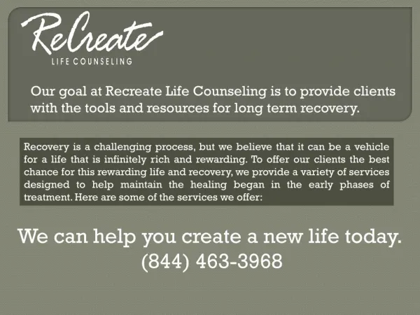 Welcome to Recreate Life Counseling