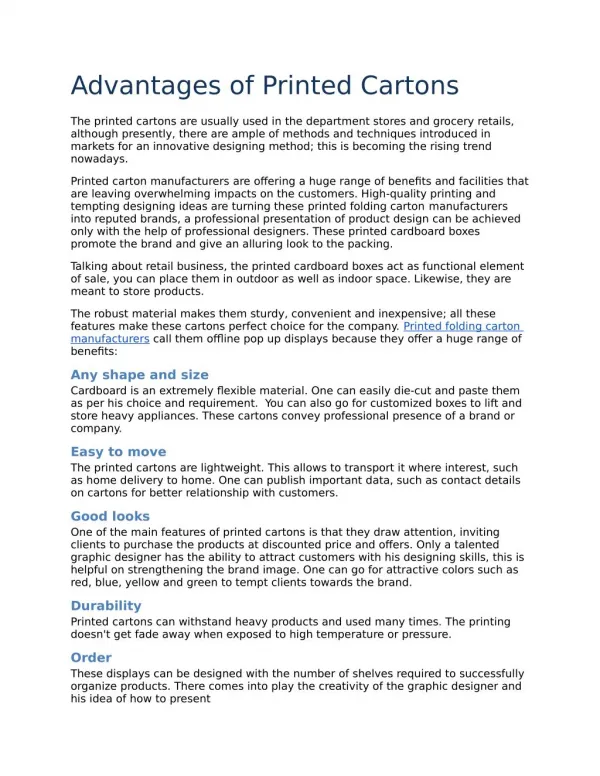 Advantages of Printed Cartons
