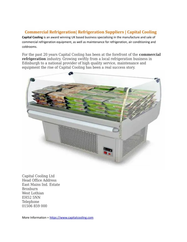 ommercial Refrigeration| Refrigeration Suppliers | Capital Cooling