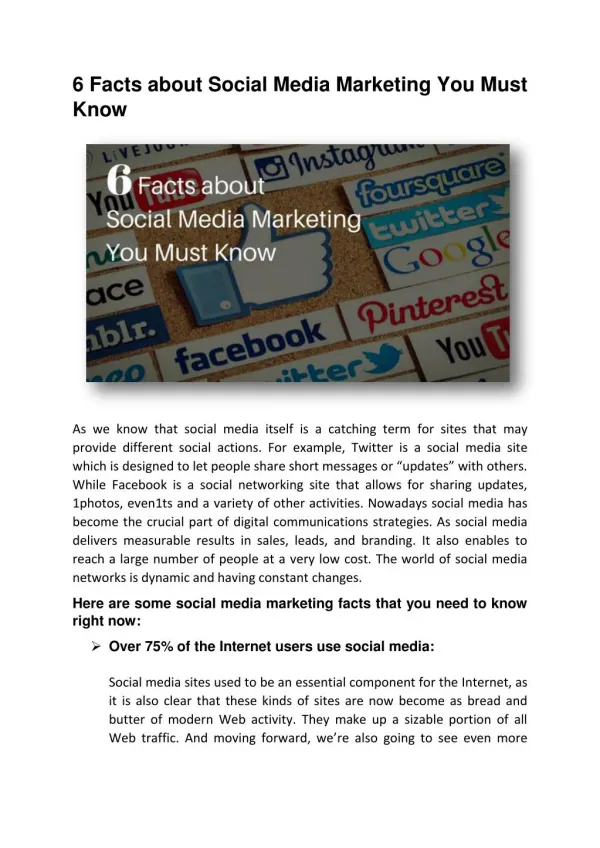6 Facts about Social Media Marketing You Must Know
